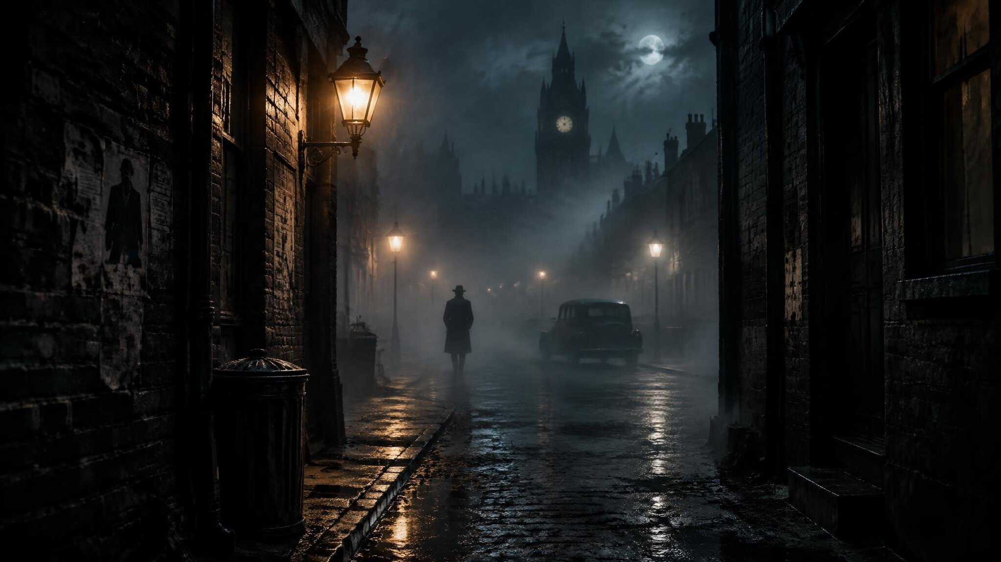 foggy city street at night
