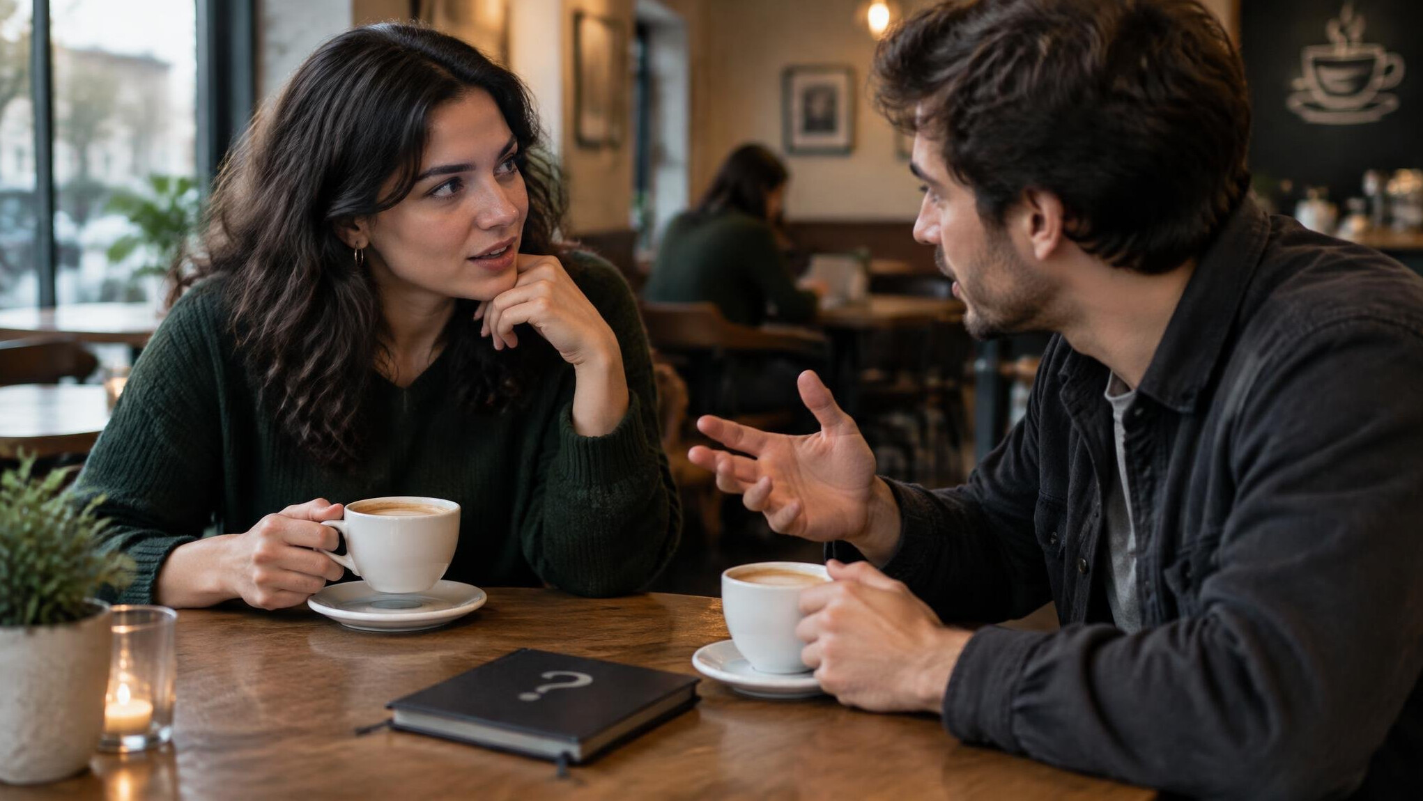 two people talking in cafe