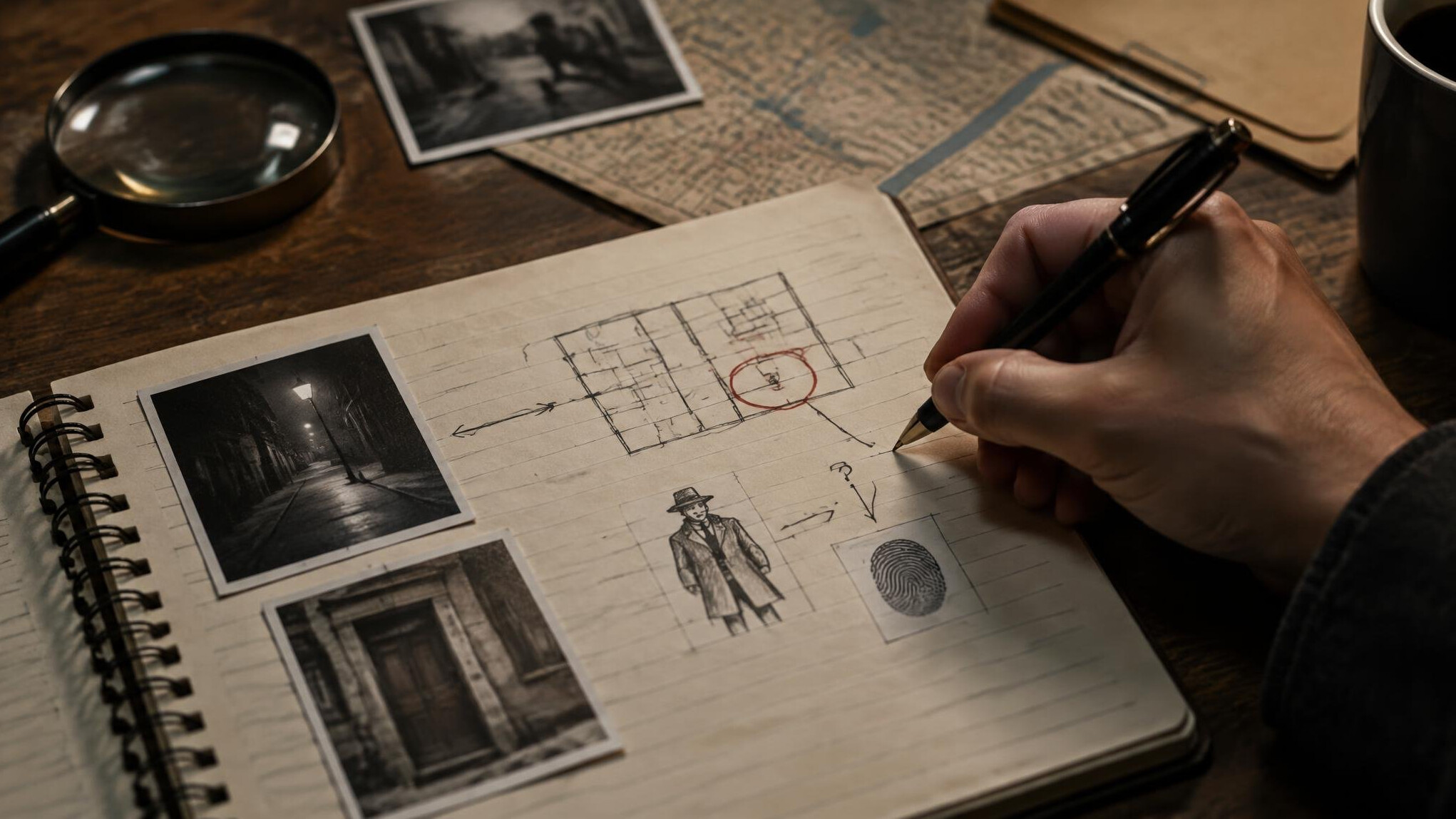 detective notebook clues