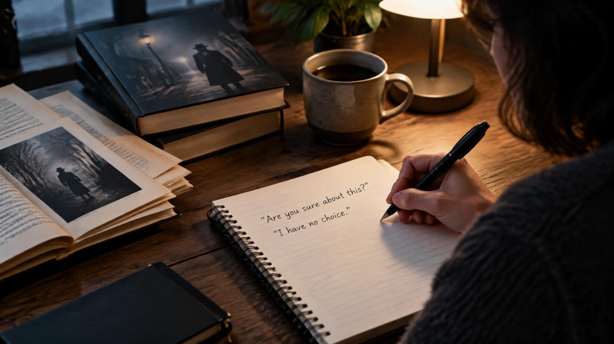 writer at desk with notebook